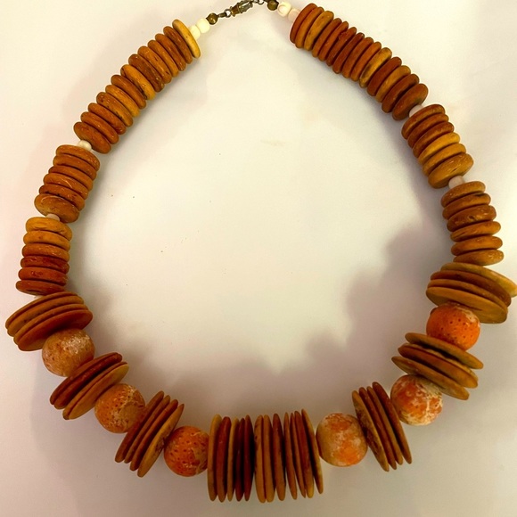 Jewelry - 18” Danish amber and wooden disc beads necklace